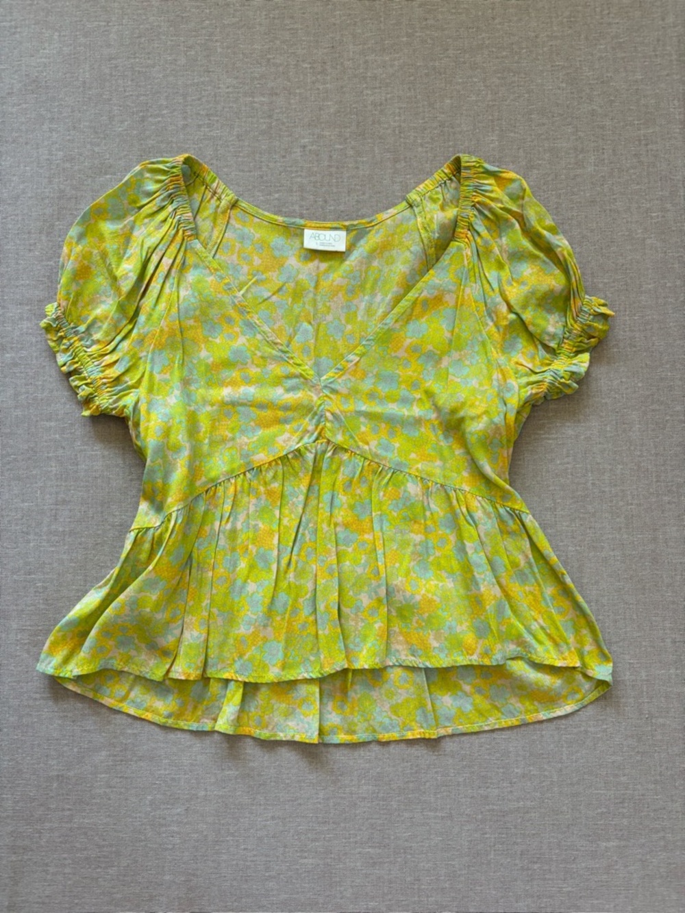 Abound Lime Green Floral Short Sleeve Peplum Blouse